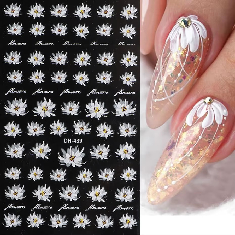 Weiße 3D Blumen Nagelaufkleber, Gänseblümchen, 2 Stück - Bild 2