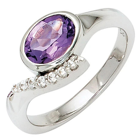 Colfem Ring 925 Silber, Zirkonia, lila violett, Damen, Ringgröße 60 - Bild 1