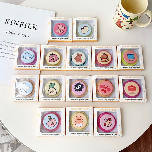 JINHR MagSafe Magnetische Handyhülle mit Cartoon Tier Griptok und Standfunktion für iPhone 16 17 Pro in Beige und Multicolour - Bild 1