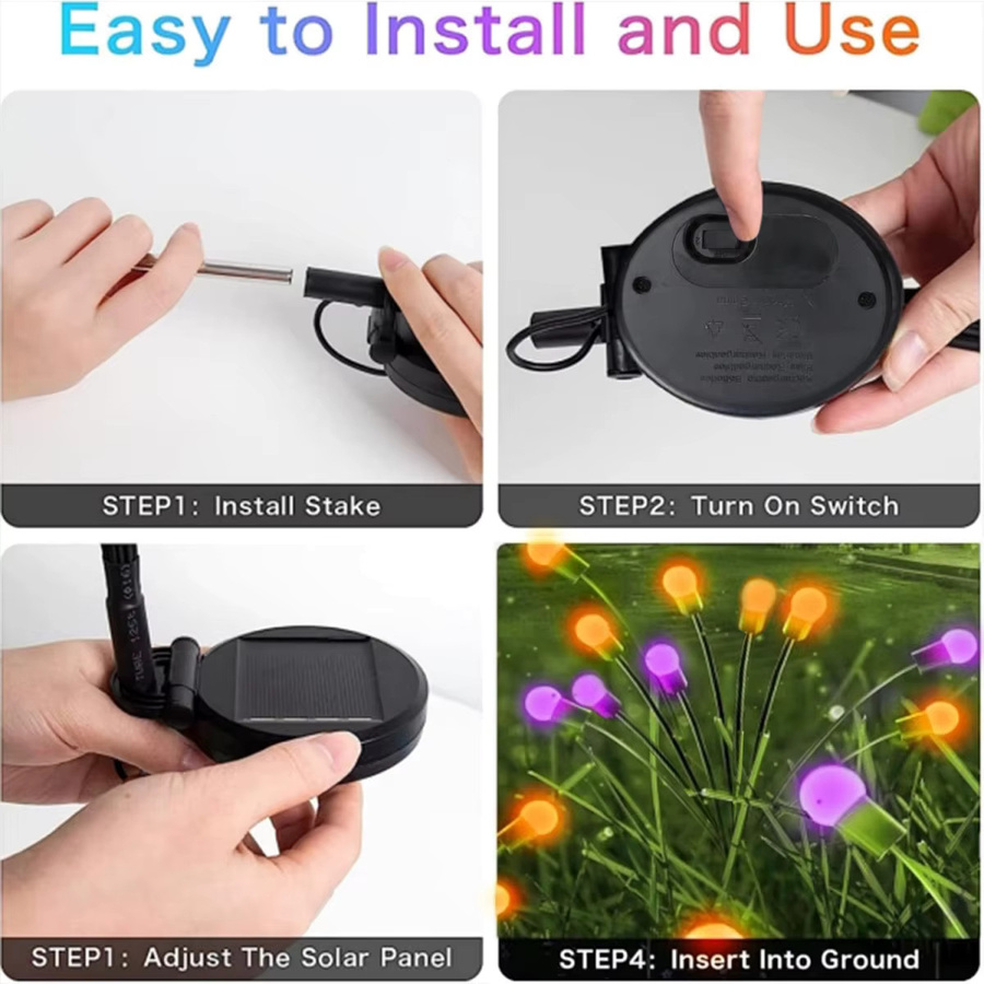 Peach Forest 2er Set Solar Glühwürmchen Gartenleuchten mit 10 LED in Mehrfarbig, Wasserdichte Gartenstecker mit 2 Modi zur Dekoration - Bild 3