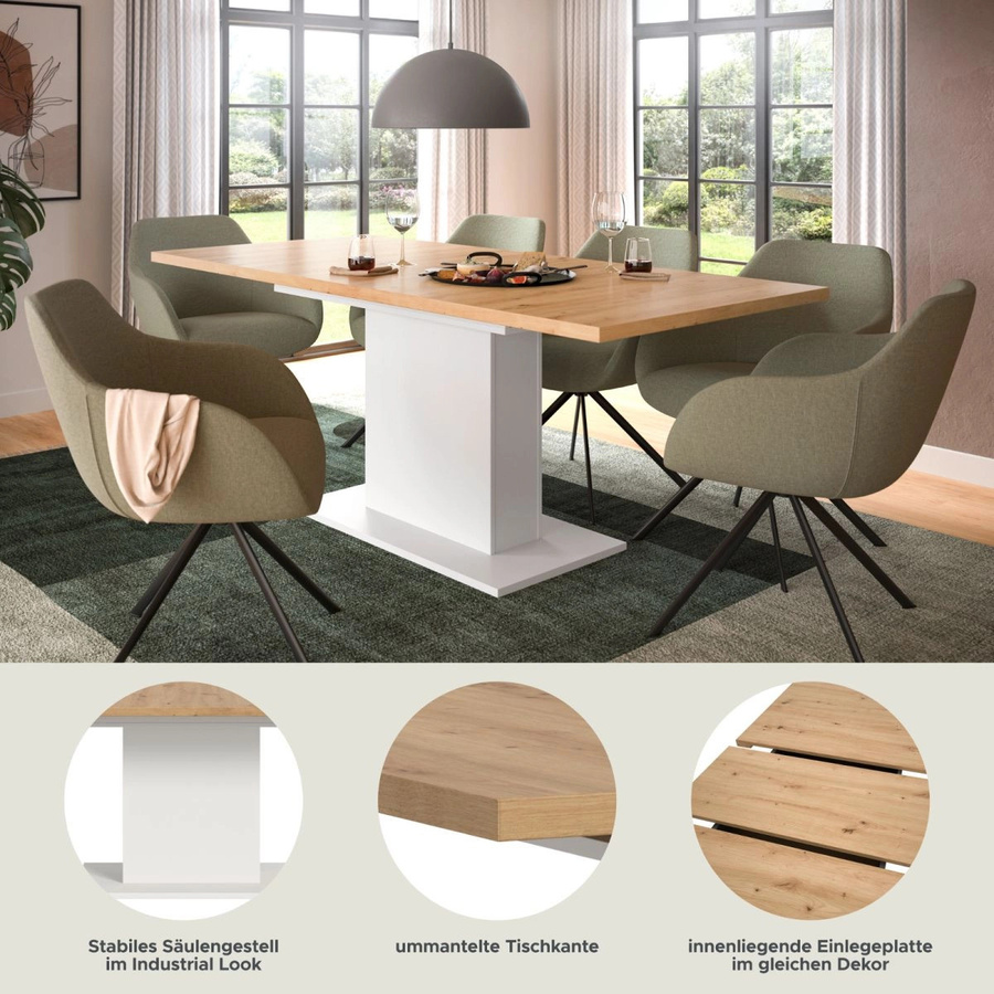 Inn.Furn Esstisch ausziehbar in Eiche und Weiß, rechteckig, modern - Bild 5