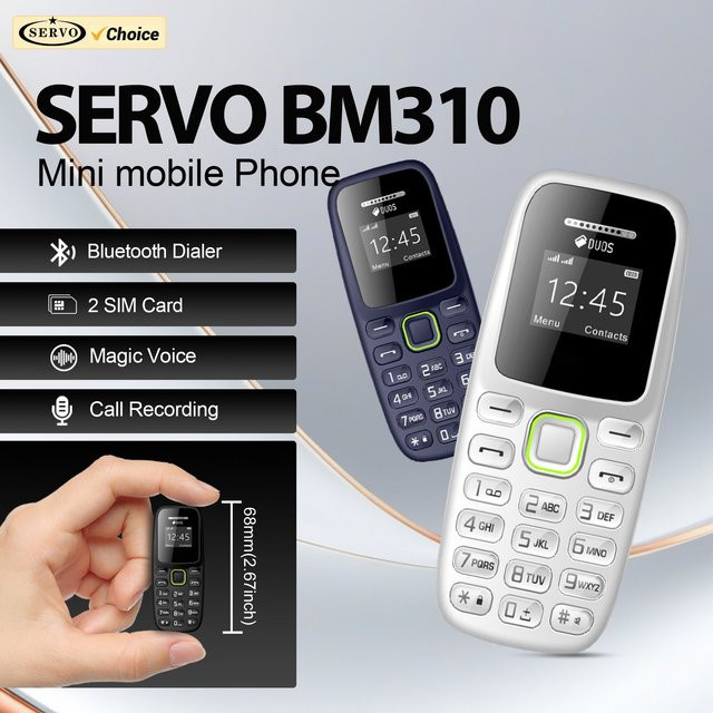 SERVO BM310 Super Mini-Handy in Black mit 2 SIM-Slots, Anrufaufzeichnung und MP3-Player, 2G GSM Backup-Handy - Bild 1