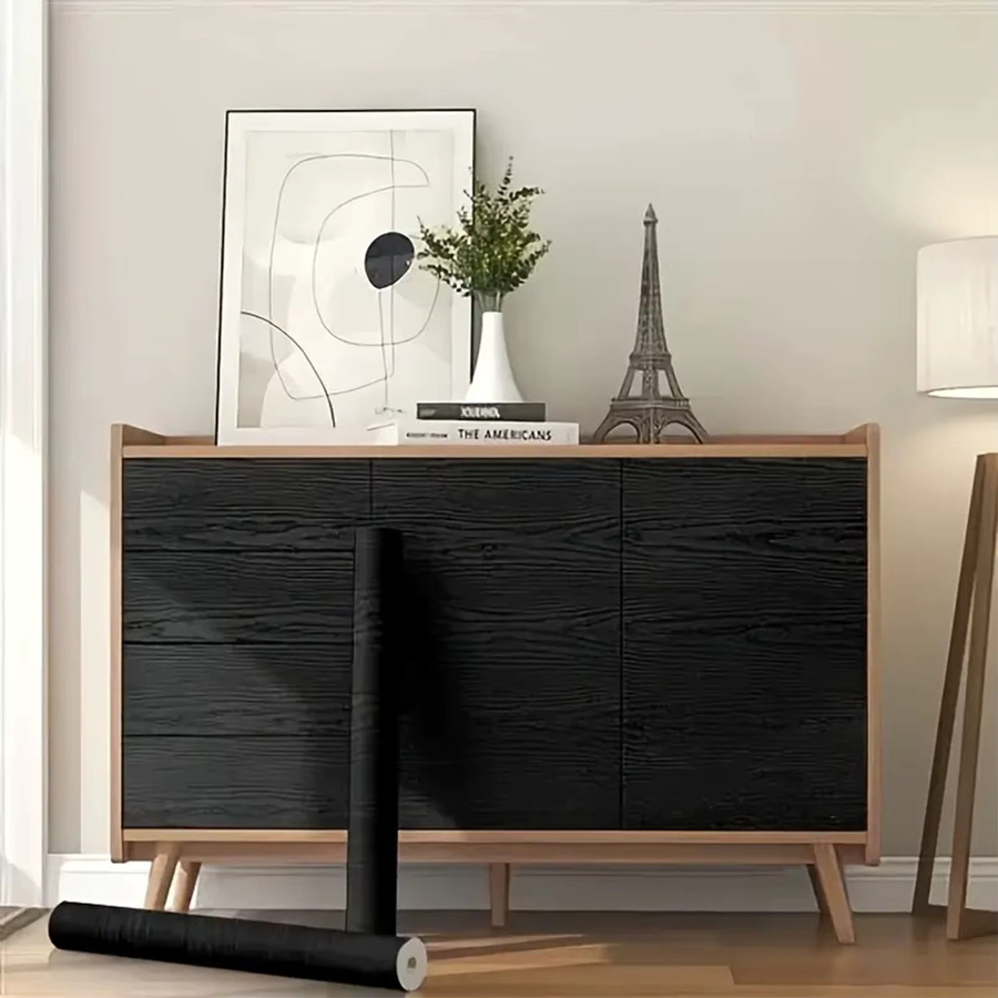 Selbstklebende Möbelfolie aus schwarzem PVC in Holz-Optik, wasserfeste Vinyl-Kontaktfolie für Schränke, Schubladen und Schreibtischplatten - Bild 4