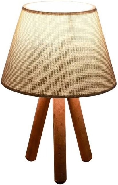 Opviq Tischleuchte beige aus Holz und Stoff mit E27 Fassung, B/H/T: 22 x 30 x 22 cm - Bild 1
