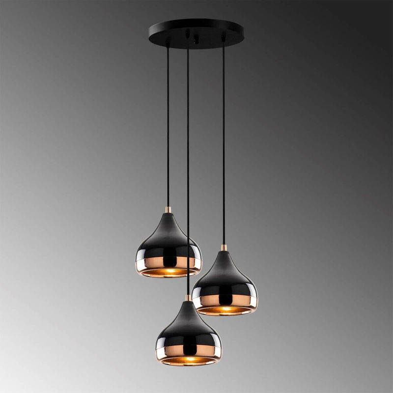 Opviq Pendelleuchte Yildo in Schwarz und Kupfer aus Metall mit 3 E27 Fassungen, B/T/H: 37 x 37 x 111 cm - Bild 2