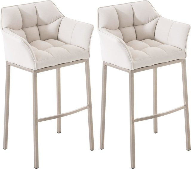CLP Barhocker 2er Set Damaso in Beige mit Lehne, gepolsterte Barstühle mit Stoffbezug und Metall-Vierfußgestell - Bild 1