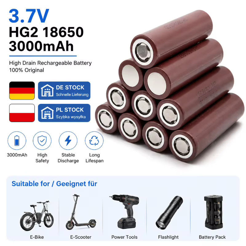 Makita 18650 Lithium-Ionen-Akku 3,7V 3000mAh Flachkopf-Hochstrom-Zelle Ersatz für HG2 - Bild 7