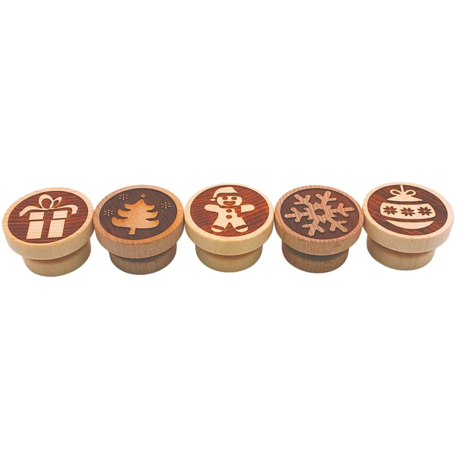 Dekohelden24 5er Set Teigstempel aus Holz mit Weihnachtsmotiven, Farbe: Braun, Maße eines Stempels L/B/H: 5 x 5 x 3 cm - Bild 2