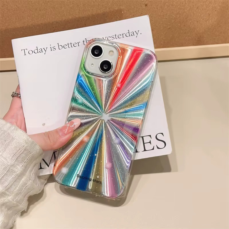 KASONPAI Silikon Handyhülle mit buntem Regenbogen-Sterne-Glitzer für iPhone 11 12 13 14 15 16 17 Pro Max Plus, stoßfeste Rückseite, Multicolour - Bild 5