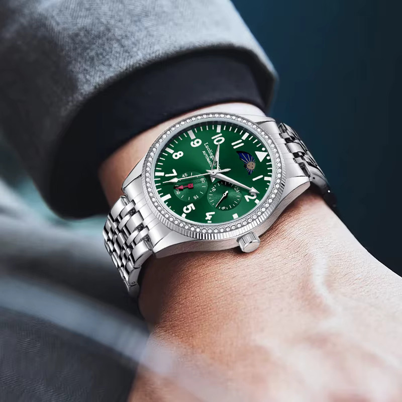 LUOLINGONGJUE Armbanduhr Automatik, Edelstahl, Grün, Herren - Bild 2