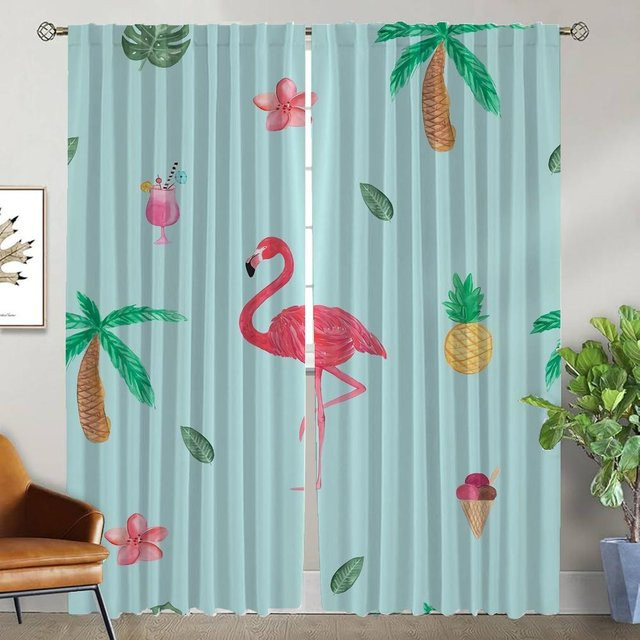 Flamingo Elegante Raumvorhänge aus Tüll in Blau, semi-transparent, 2er-Set, Breite: 50 cm, Höhe: 70 cm - Bild 1