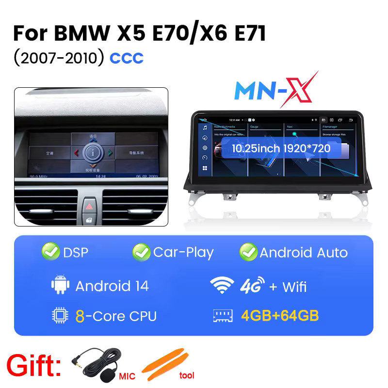MEKEDE Android 14 Auto-Multimedia-Video-Player mit 128GB ROM für BMW X5 E70 X6 E71 (2008-2012) CCC CIC-System inklusive Carplay und Navigation, Schwarz - Bild 7
