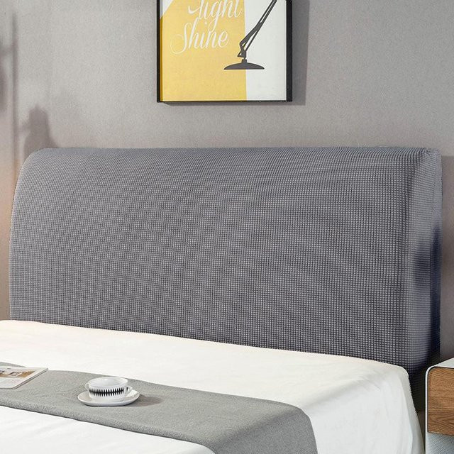 Elastischer Bettkopfbezug von FebEr in Grau, abnehmbarer Kopfteilbezug aus Samt und Polyester für Staubschutz und Rückenschutz, Breite: 180 cm - Bild 1