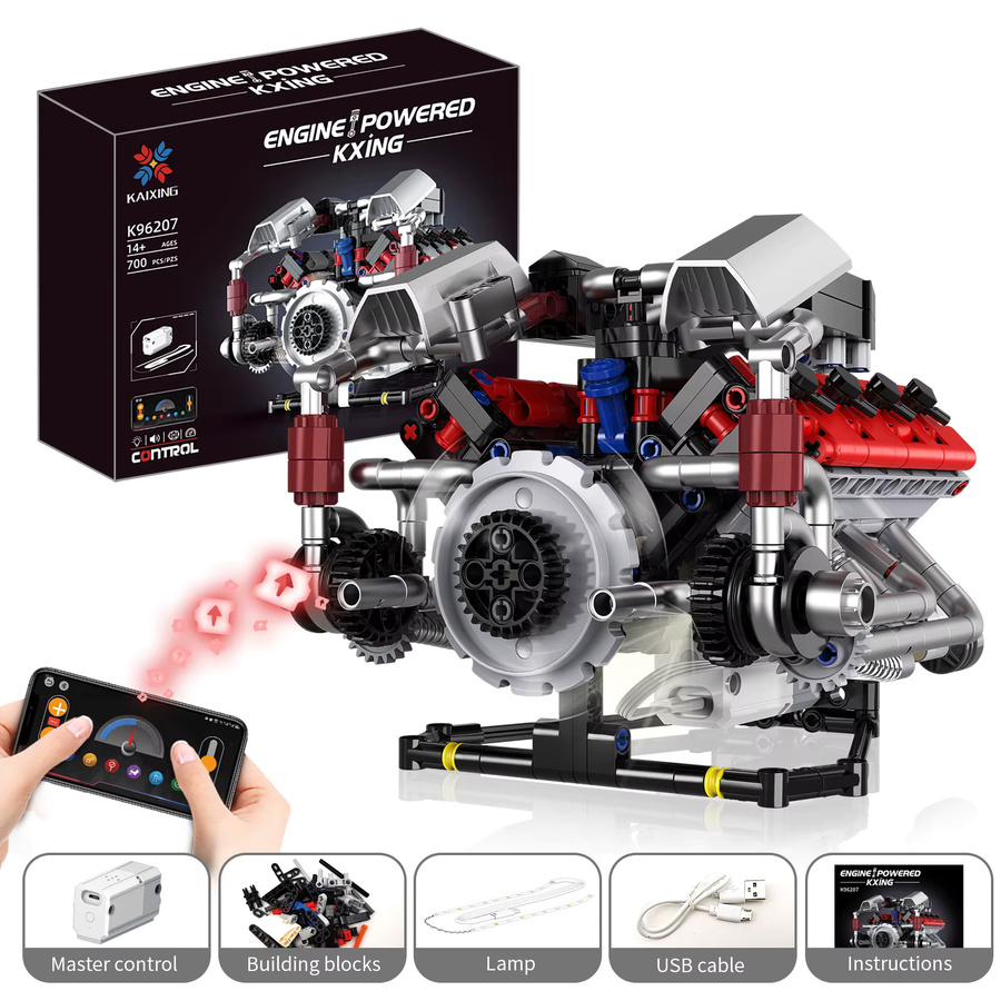 wishiot V8-Motormodell MOC-Bausteine, Montagebausatz, ab 14 Jahren - Bild 2