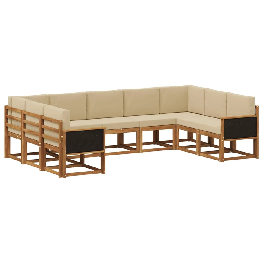 vidaXL Outdoor-Sofagarnitur aus Massivholz Akazie in Natur und Beige, 9-teiliges L-Shape Set mit Sitz- und Rückenkissen - Bild 2