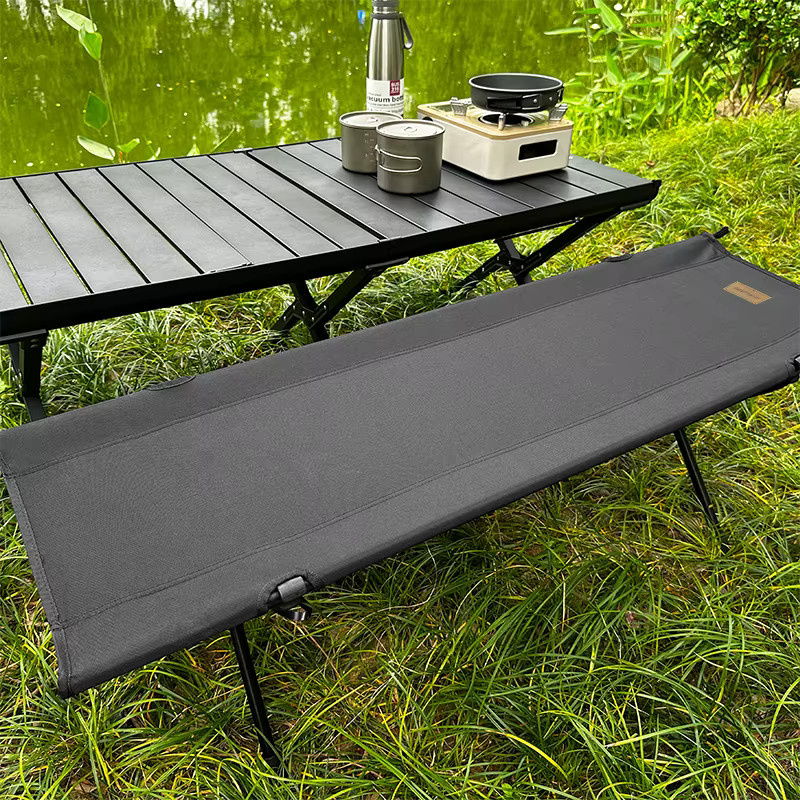 WESTTUNE Outdoor-Langstuhl für zwei Personen, zusammenklappbarer Doppelsitzhocker aus Aluminium in Schwarz - Bild 5