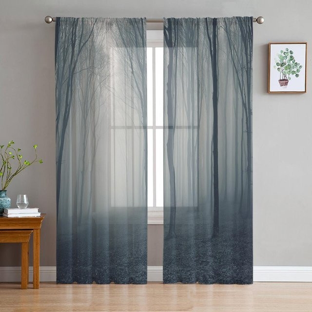Transparenter Tüllvorhang von A Family Of Home Textiles mit Wald- und Naturmotiv in Grau, Breite: 135 cm, Höhe: 114 cm - Bild 1