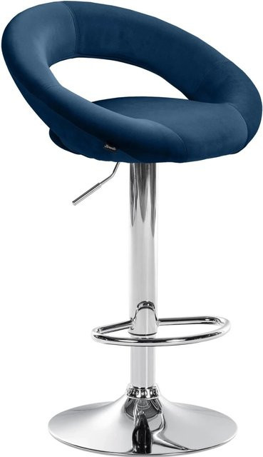 DELUKE Barhocker MEKIM in Blau mit Samtbezug, höhenverstellbar, drehbar und mit Lehne, B/T/H: 53 x 47 x 80 cm - Bild 1