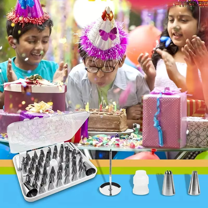 XMSJ 55-teiliges Spritzspitzen-Set aus Edelstahl in Silber mit Aufbewahrungsbox für die Kuchendekoration - Bild 4