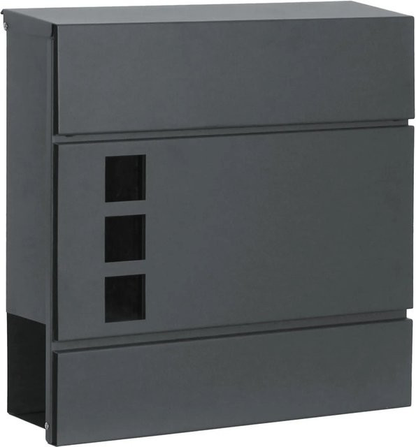 KARAT Wandbriefkasten Jules aus Stahl mit Zeitungsfach und Sichtfenster in Anthrazit, B: 37,0 cm, H: 37,0 cm, T: 10,5 cm - Bild 1