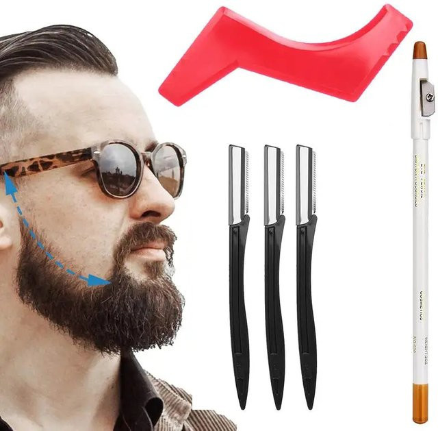 Bartpflege Set für Herren, 5-teilig, mit Schablone, Kamm und Bartbleistift - Bild 1