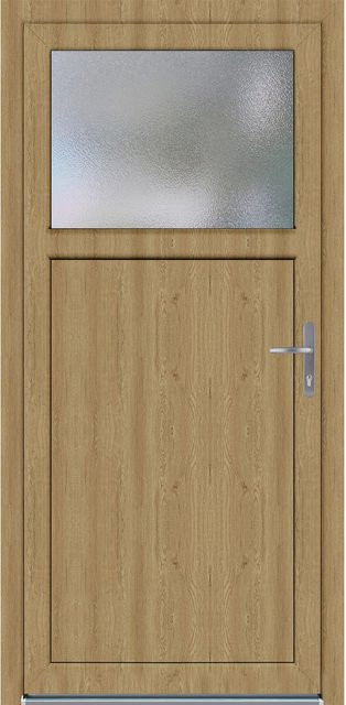 PANTO Kunststoff-Nebeneingangstür K504 mit Glaseinsatz in Dekor Kiefer, Farbe: Braun, B: 98 cm, H: 198 cm, DIN Rechts - Bild 1