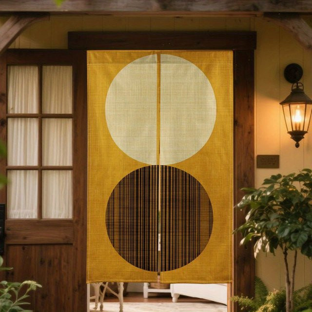 VIKAMA Japanisch Zen-inspirierter Doppelkreis-Wandteppich in Beige – Minimalistische abstrakte Wanddekoration mit geometrischem Design - Bild 1
