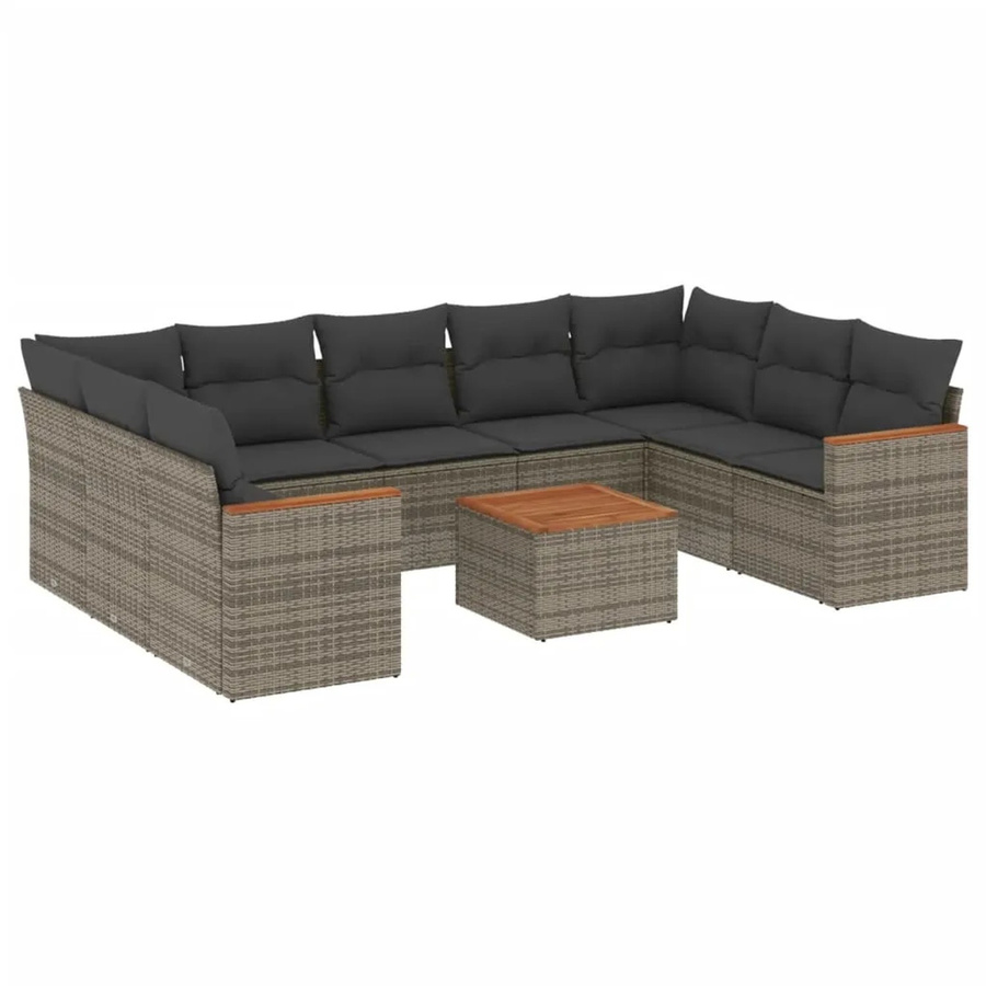 vidaXL 10-teilige Garten-Sofagarnitur in L-Form aus grauem Poly-Rattan mit Kissen und pulverbeschichtetem Stahlgestell - Bild 2