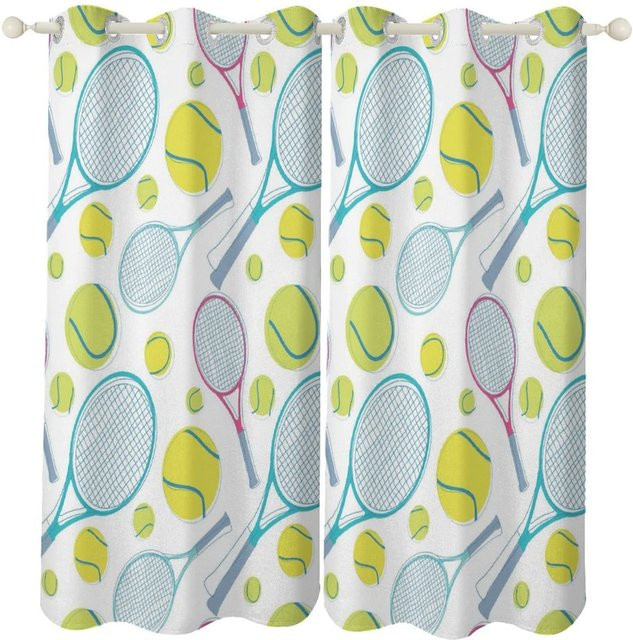 Yiran Furniture Verdunkelungsvorhänge Tennis Motiv für Kinder und Teenager, 2er Set, Grün/Mehrfarbig, Breite: 55 cm, Höhe: 120 cm - Bild 1
