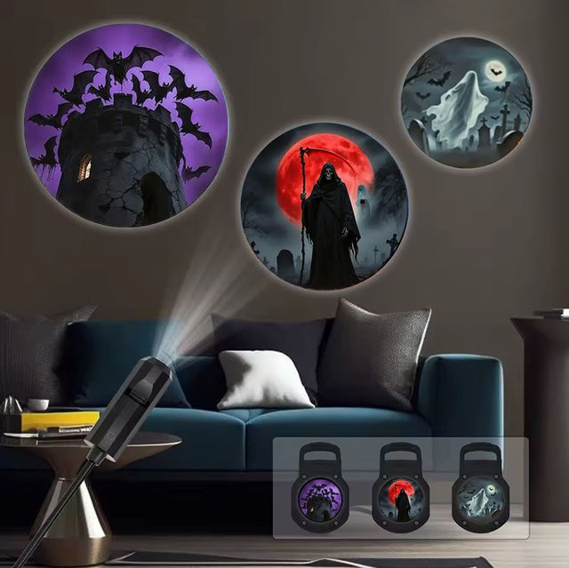 TLEDMP Halloween Mond USB Projektor Licht mit Palm-Drucken und Gesichtern für Wand und Decke als drehbares Nachtlicht zur Dekoration - Bild 1