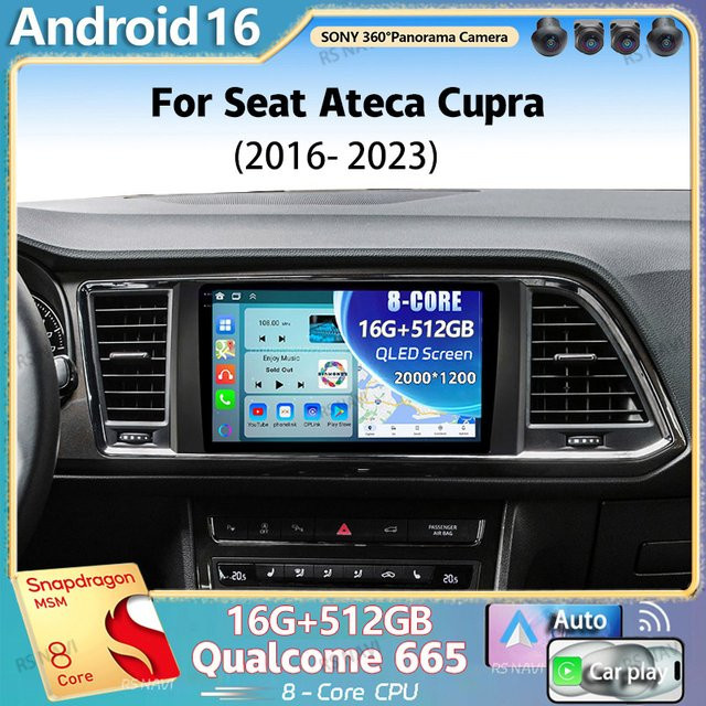 RSNAVI Android 16 Autoradio für Seat Ateca Cupra 2016 - 2023 mit 2K QLED Display, GPS, 4G, CarPlay und AI Sprachsteuerung in Schwarz - Bild 1