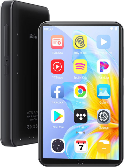 Diofox M8 Android 9.0 MP3 MP4 Player in Schwarz mit Bluetooth und WLAN zur Unterstützung von Spotify, Audible und Pandora sowie bis zu 512GB Erweiterungsmöglichkeit - Bild 1