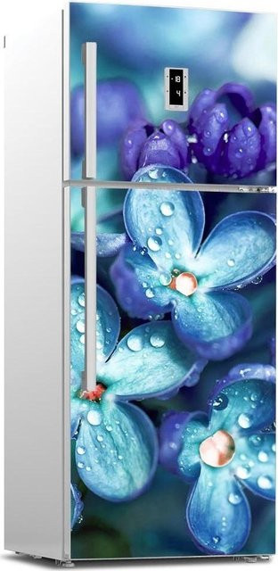 Sticker House Selbstklebender Kühlschrankaufkleber mit buntem Blumenmuster in Blau und Multicolour, Vinyl Küchenmöbel Dekor Wrap für Gefrierschrank und Tür, Breite: 60 cm, Höhe: 180 cm - Bild 1