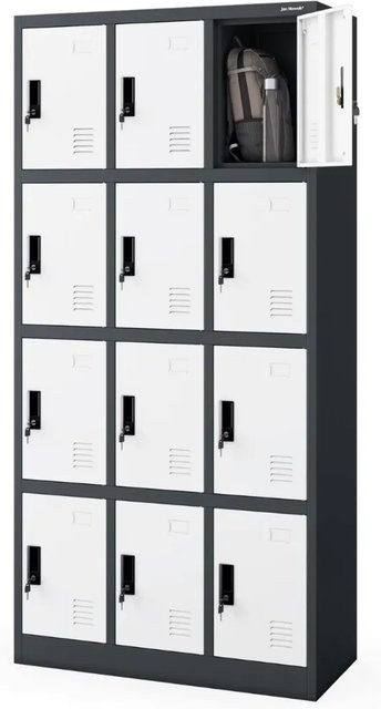 DELUKE Schließfachschrank Spind aus Stahl in Anthrazit-Weiß, Höhe: 185 cm, Breite: 90 cm, Tiefe: 40 cm - Bild 1