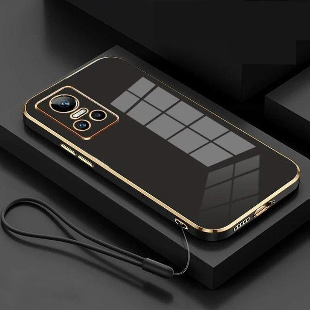 Luxuriöse stoßfeste Handyhülle für Realme GT Neo3 RMX3561 RMX3560 RMX3563 mit quadratischer Beschichtung und Strap in Grau/Schwarz - Bild 1