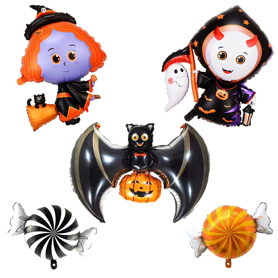 5er Set Halloween Folienballons in Hexe und Fledermaus Form, bunte Partydekoration für Kinder - Bild 3