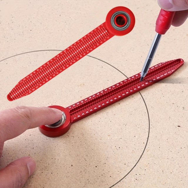 FNICEL Präzisions-Holzbearbeitungs-Zirkel und Anreißlineal mit Lochlehre in Rot für hochpräzises Markieren und Messen - Bild 1