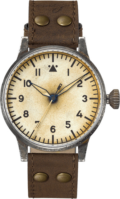 Laco Fliegeruhr, Handaufzug, Edelstahl, 42 mm, Leder, Weiß - Bild 1