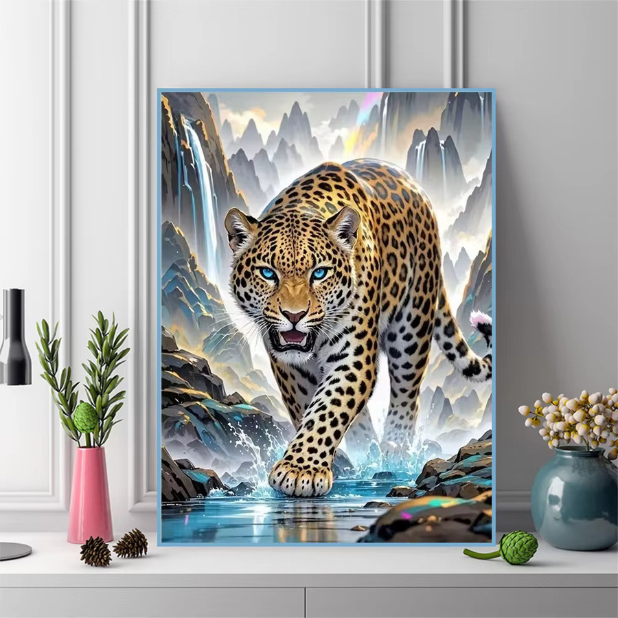 Momoart Diamantmalerei Leopardenmotiv mit Berg-Motiv als DIY-Stickerei für Anfänger, Multicolor, B/H: 30 x 20 cm - Bild 3