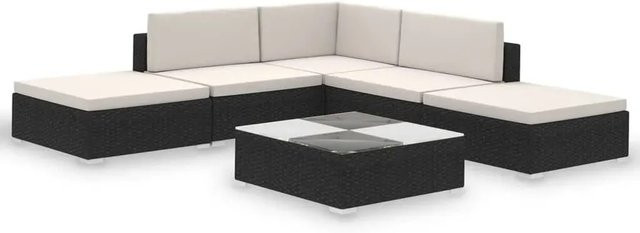 vidaXL 6-teiliges Garten-Lounge-Set aus Poly-Rattan in Schwarz mit wetterfesten Auflagen und pulverbeschichtetem Stahlgestell - Bild 1