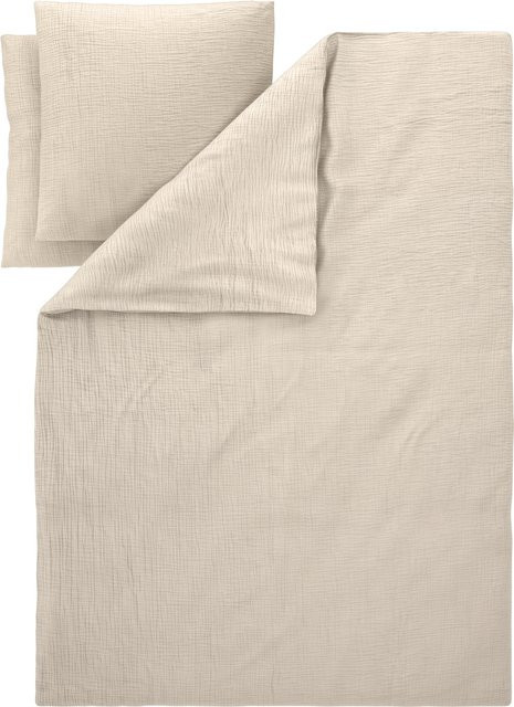 LIVARNO Musselin-Bettwäsche aus Baumwolle in Beige mit Bettbezug und Kissenbezug, B/H: 200 x 220 cm und 80 x 80 cm - Bild 1