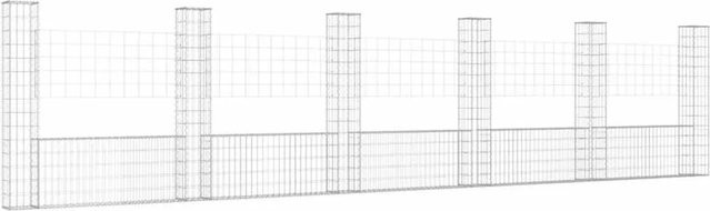 vidaXL Gabionenkorb U-Form aus Eisen mit 6 Säulen in Silber, B/T/H: 620 x 20 x 150 cm - Bild 1