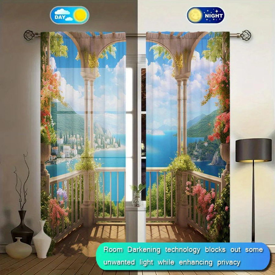 2er-Set Landschaft Motiv Vorhang von Household supplies MH, halbtransparent, mehrfarbig, B: 52,5 cm, H: 116 cm - Bild 3
