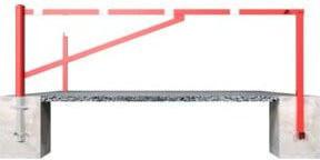 Schake Drehschranke mit Profilzylinder und 2 Auflagepfosten zum Einbetonieren, Schrankenarm Länge: 3,00 m, Farbe: rot/weiß - Bild 1