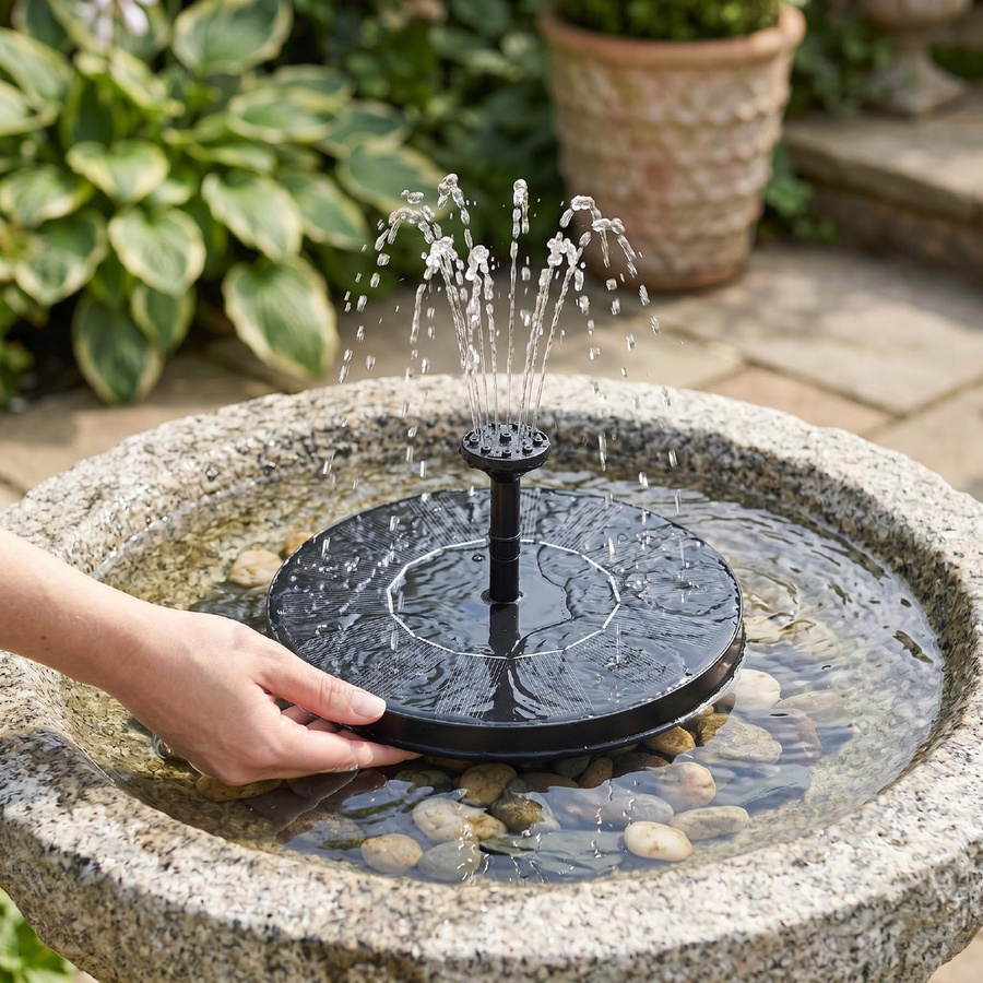Fishine Solarbrunnen mit 6 Düsen für Garten, Teich und Pool, Solarbetriebene Vogeltränke für Außen, Durchmesser: 16,0 cm - Bild 5
