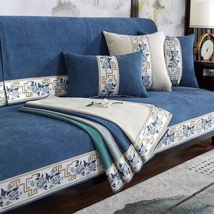 Wolken Jacquard Sofabezug aus Chenille in Grau, Chinesischer Stil, Rutschfestes Couchkissen für dein Wohnzimmer, B/B/B: 70 x 70 x 70 cm - Bild 3