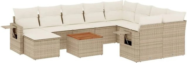 vidaXL 11-tlg. Garten-Sofagarnitur aus Polyrattan in Beige mit Kissen und L-Form für Terrasse und Garten - Bild 1