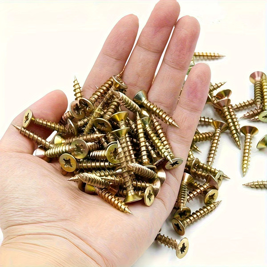 GOSUNDA 100 Stück M4 Flachkopf-Holzschrauben für Trockenbau in Gold, verzinkt, M4 x 16 mm bis 70 mm - Bild 3