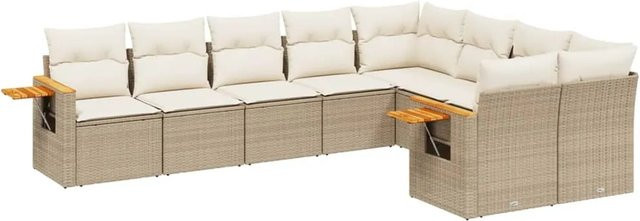 vidaXL 9-teilige Garten-Sofagarnitur in Beige mit Kissen aus Poly-Rattan und Akazienholz - Bild 1