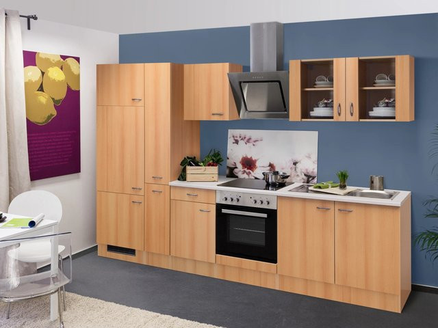 Flex-Well Classic Küchenzeile Nano in Buche Nachbildung, Farbe Braun, Breite: 300 cm, Höhe: 200 cm, Tiefe: 60 cm - Bild 1